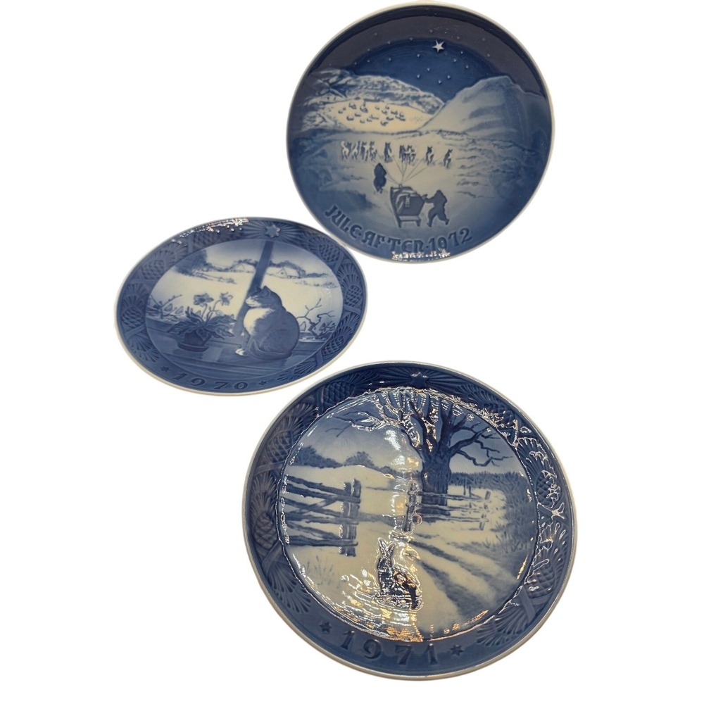 Royal Copenhagen Christmas Plates 1970 1971 1972 Blue White Porcelain Set of 3